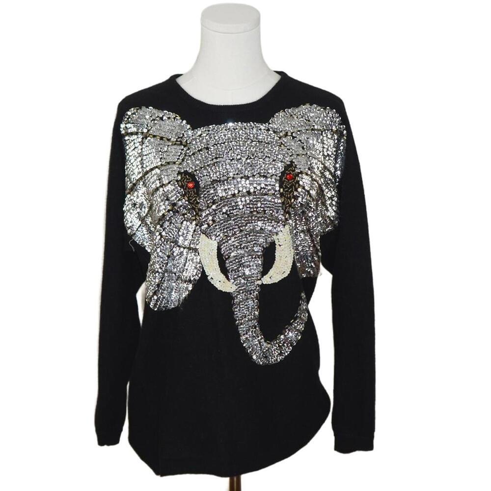 Oleg‎ Cassini Sequin 
Lambswool Angora Sweater SZ M vintage beaded maximalist